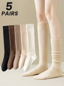 1双/5双装女士彩色竖条纹过膝袜，时尚百搭，适合春夏穿着，Y2K风格，舒适保暖