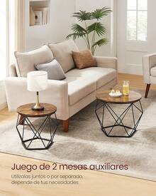 VASAGLE 2 Mesas de Centro Redondas, Mesas Auxiliares, Tableroíble, Marco de Acero, para Salón, Marrón Rústico y Negro MLET040B01V2 - MarrÓn RÚstico + Negro - Ver 4