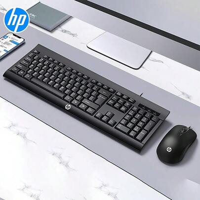 HP Durable Braided Wired Keyboard And Mouse Set KM100 With Chocolate Keycaps For Fast Triggering And Ergonomic Gaming Mouse For Precise Tracking. Anti-Tangling And Anti-Interference, Comfortable For Office Productivity And Gaming. Black