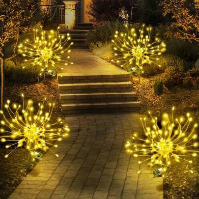 2PC Solar Fireworks Lights Outdoor: Garden Light Waterproof For Yard Outside - LED Sparklers Warm Lighting Patio Decoration - Gardening DIY Gifts For Women Wife Grandma