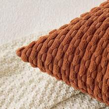 1pc/2pcs Caramel Bohemian Striped Throw Pillow Cover (Pillow Insert Not Included), Soft Plush Corduroy Solid Color Decorative Square Pillow Sham, Suitable For Holiday, Sofa, Bedroom, Bed, All Seasons - Burnt Orange - View 5