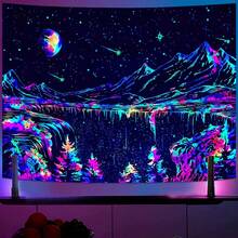 Local Shipping 2025 New   Black And White Tapestry Starry Night Mountain Tapestries For Bedroom Aesthetic Moon And Stars Tapastry's Wall Hanging Dark Nature Forest Wall Tapestry For Living Room Dorm (48'' * 36'') - Multi Color - View 1