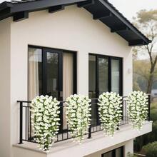 1/4 Paquetes de 30 pulgadas de flores artificiales blancas de lirio de la mañana con hojas de eucalipto, plantas artificiales, adecuadas para decoración interior y exterior, perfectas para bodas y compromisos, jardín, porche, granja, patio, decoración exterior, decoración colgante, decoración de otoño, decoración de Halloween, decoración navideña, decoraciones de Año Nuevo