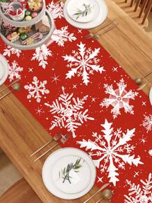 1pc Christmas Theme Tablecloth, 35x180cm, Vintage Red Christmas Theme Snowflake Pattern, Christmas Holiday Theme Dining Table Decor Fabric, Suitable For Restaurant, Living Room, Christmas Family Gathering, Winter Fabric Decor.