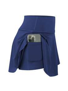 Women's 3-Piece Activewear Set – Mini Sports Skirt With Built-In Shorts & Pocket Detail Christmas Gift & New Year Gift - 藏蓝色 - 查看 3