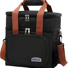 Large Shoulder Strap Insulated Lunch Box With Zipper, Double-Deck For Travel, Camping, Hiking, Cycling, Outdoor Activities - 黑色 - 查看 1