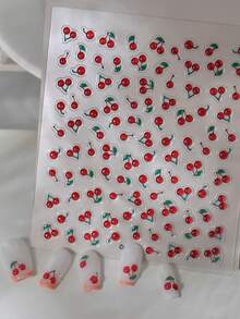 1片5D立体浮雕果冻樱桃美甲贴纸 - 新鲜水果自粘美甲贴，复活节完美之选，红色美甲贴纸，DIY美甲用品，美甲沙龙装饰贴纸，成人女性节日礼物美甲贴纸 - 紅色 - 查看 4