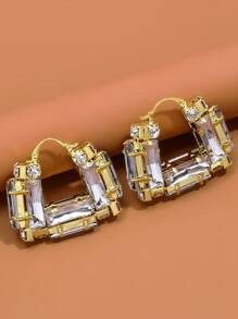 1 par de pendientes de aro con diseño personalizado brillante de cristal plateado, pendientes para fiestas/banquetes/bailes de mujeres