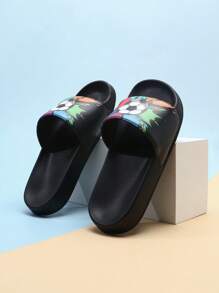 Kids' Fashion Slippers, Minimalist Cartoon Football Non-Slip Soft Bottom Lightweight Boys' Home & Casual Sandals - Black - View 11