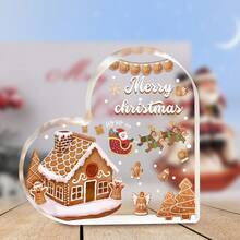 1 PIEZA Bolsa con diseño de casa de jengibre navideña, diseño transparente con forma de corazón, ideal para empaquetar regalos de Navidad, recuerdos de fiesta y decoración festiva, lindo y festivo