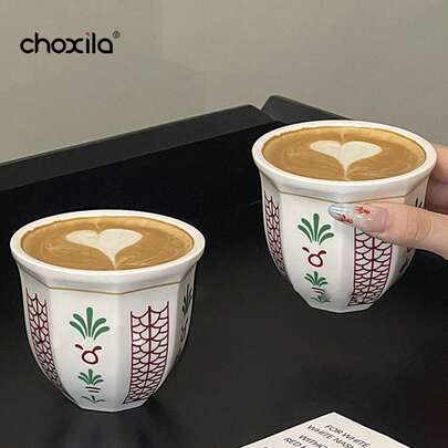 choxila كوب قهوة سيراميكي ثماني الأضلاع، بتصميم أسلوب الشرق الأوسط، مناسب للإسبريسو والشاي والحليب والقهوة العربية - 100مل/180مل/250مل، متوفر بأحجام متعددة، هدية لليوم الوطني السعودي