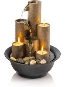 Fuente de mesa interior WCT202 con vela de 3 niveles para escritorio y mesa, 11 pulgadas, marrón - Vela - Ver 1