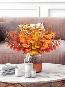 3/6Pcs Artificial Flowers Fall Eucalyptus Leaves Artificial Eucalyptus Leaves Stems Orange Autumn Leaf Branches Fall Leaves For Home Floral Arrangement Festival Decor - Multicolor - View 5
