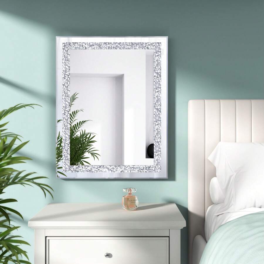 40 X 50.8 Cm Acrylic Diamond Decor Rectangular Silver Mirror For Wall Decoration, Frameless Wall Hanging Mirror - Silver - View 1