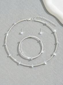 3pcs Set Minimalist Rhinestone Necklace & Earrings Jewelry Set, Versatile For Daily Wear