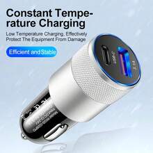 USB-C 快充车载充电器，二合一 USB+Type-C 车载充电器，双口车载插头，配备 1 条 USB-A 转 Type-C 快充线，支持 QC3.0 车载点烟器充电，兼容三星 Galaxy S25 S24 S23 S22 S21 S20 S10 Plus、Pixel 7、Vivo 等机型。 - 彩色 - 查看 5