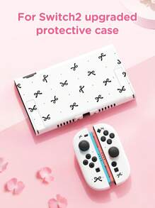 1pc Caparl Polka Dot & Bow Decor Pattern Protective Case, Compatible With New 2 (2025), Switch NS/Switch OLED/Lite, Accessory Compatible With Switch 2 Console, Full Set Package, Storage Case With Card Slot, Switch Protective Cover, Romantic Gift Compatible With Switch Players
