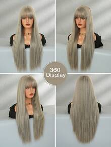 7JHH WIGS 28 Inch Extra Long Gray Wigs For Women - Elegant Fluffy Synthetic Straight Wig With Bangs, Premium Synthetic Heat Resistant Fiber Grey Hair Wig For Daily Wear, Cosplay & Party Use, Graduation Gift & Mother's Gift Wig Accessories - 灰色 - 查看 5