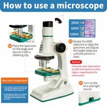 SCIENCE HORSE 200X-1200X 放大倍数儿童显微镜套装 - LED 灯，便携盒 - 适合 6-12 岁儿童的科学实验玩具 / 塑料材质，适合居家玩耍、旅行、生日派对、节日礼物、课堂教育和亲子互动