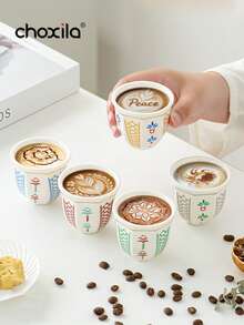 choxila 1pc Coconut Tree Pattern Ceramic Coffee Cup, Espresso Mug, Middle Eastern Arabic Cup, Tea Drinking Cup, Master's Cup, Saudi National Day Gift, Saudi Coffee Cup, 100ml – Perfect For Family Gatherings, Afternoon Tea, Camping, Bedroom, And Office Use