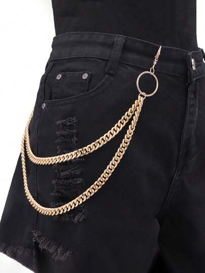 1 件时尚双层金属裤链，百搭简约裤装配饰，适合搭配牛仔裤日常穿着，送给朋友的绝佳礼物