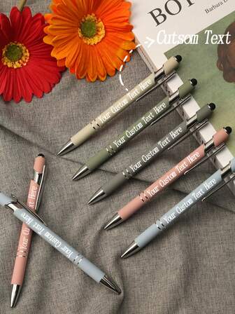 (Customized) 10/50pcs Elegant Morandi-Colored Metal Ballpoint Pens - Smooth Writing, Suitable For Students And Office Use, Black Ink - Ideal Holiday Gifts, Supports Capacitive Touch, Stationery, School Supplies Essentials, Writing Tools,Back To School,School Supplies,Shop Back To School .