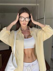 圣诞秋冬宽松条纹女衬衫黄色女士休闲衬衫户外夹克黄色休闲宽松长袖上衣 - 黃色 - 查看 1