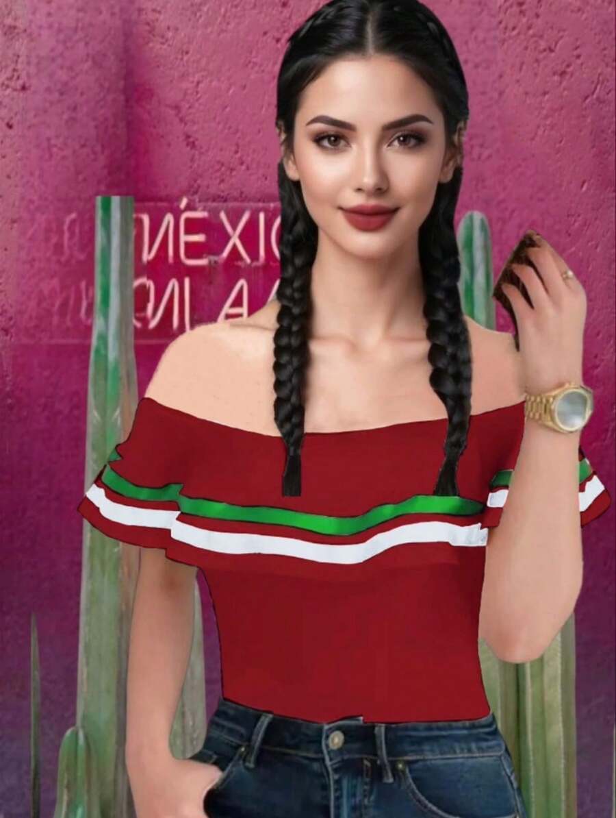 Blusa sexy tri color   Lazo    Fiesta    Tela    Lazo  Lazo delantero    Fiesta  Noche de fiesta    primavera-verano otoño-invierno - Rojo - Ver 1