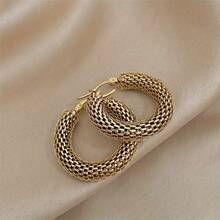 1pc Stainless Steel Elegant Hoop Earrings, Unplated, No Gemstone, Sexy & Casual Style, Women's Fashion Jewelry For Daily Wear & Parties, All-Season Accessory - 金的 - 查看 5