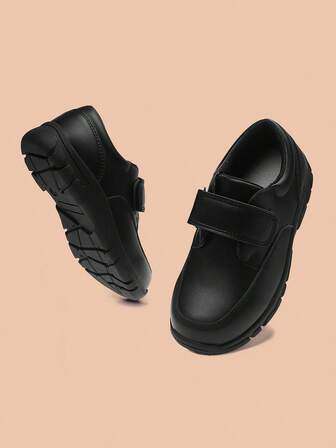 14 & Under Kids Classic Double Strap Hook And Loop Casual Oxford Flats, Solid Color Soft Bottom Lightweight Comfortable Low-Top Student Oxfords, Non-Slip British Style Dress Shoes For Boys & Girls, Suitable For School, Outdoor Activities, Weddings And Parties, All Season