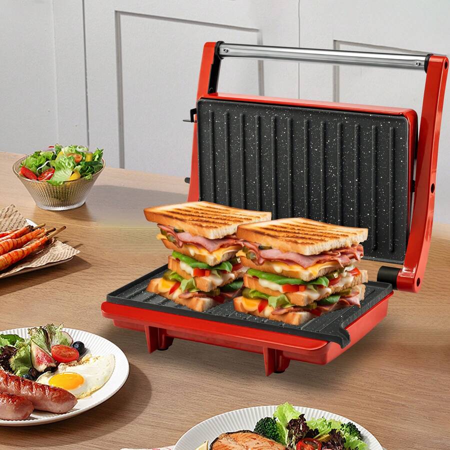 SUSTEAS Panini Sandwich Maker Grill Multi-Purpose Grill Pan Can Be Used To Grill Meat, Heat Toast, Baguettes, And Bagels Can Be Laid Flat At 180° Ideal For Home Barbecues And Grilling - US A Type Plug(110-127V) - View 1