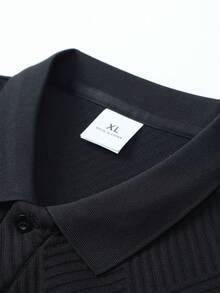 1 Stück Herren Lässig Langarm Strick Poloshirt, weiches Jacquard Design, bequem zu tragen, klassischer Polokragen-Stil. Geeignet für Büro, Golf, Lässig, Sport, Outdoor, Golf, Reisen, Urlaub, Zusammenkünfte - Schwarz - Übersicht 4
