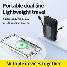 10000mAh 迷你磁吸快速充电移动电源，带数字屏幕 LED 电量显示，2 根内置充电线，内置支架磁吸移动电源，USB-C 便携式充电器，可同时为 5 台设备充电，适用于 16/15/14/13/Pro/Mini/Pro Max，适用于 Android，带支架，内置支架磁吸移动电源，旅行必需品，适合夏季假期户外旅行/露营的完美礼物，以及免提应急备用移动电源，适合送给家人、朋友、生日的礼物，磁性无线 - 白色 - 查看 5