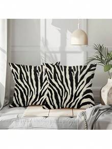2pcs Black And Beige Abstract Texture Cushion Covers, 45.72x45.72cm, Decorative Throw Pillow Covers, Square Shape, Machine Washable, Zipper Closure, Suitable For Sofa, Bed, Bedroom, Car And Living Room Decor - Black and White - View 4
