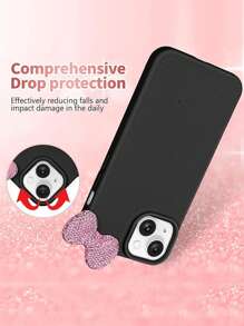 3D 水钻蝴蝶结手机壳 - 可爱蝴蝶结设计 - 适用于 17、16、Pro Max、15、14、13、12、11、荔枝纹理全覆盖保护套