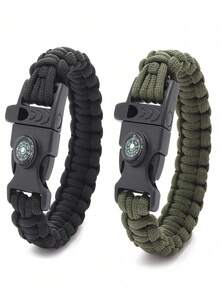 Adjustable Emergency Survival Bracelet With Whistle And Compass, Survival Kit For Camping, Outdoor Travel, Hiking
