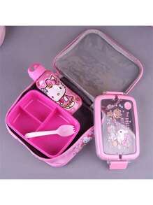 Sanrio Hello Kitty & Friends 三件套保温午餐套装，包括便当盒、手提袋和水壶，紫色，随机印花，适合上学、上班、露营和野餐。