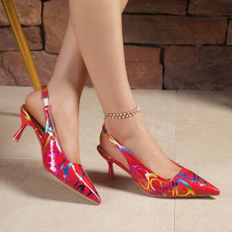 Women's Elegant Pointed Toe Backless High Heel Shoes, Fashionable Patterned Heels Suitable For Party, Banquet, Wedding