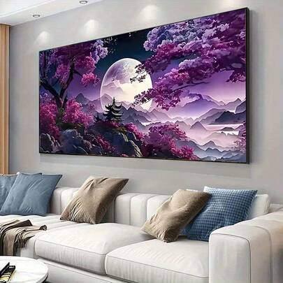 DIY 5D 钻石画套装，倒映日落风景钻石艺术画套装，无框钻石艺术套装 - 全圆形钻石，无框画布 - 非常适合家居装饰、卧室、客厅、书房和浴室墙壁 - 放松的手工艺活动，理想的礼物