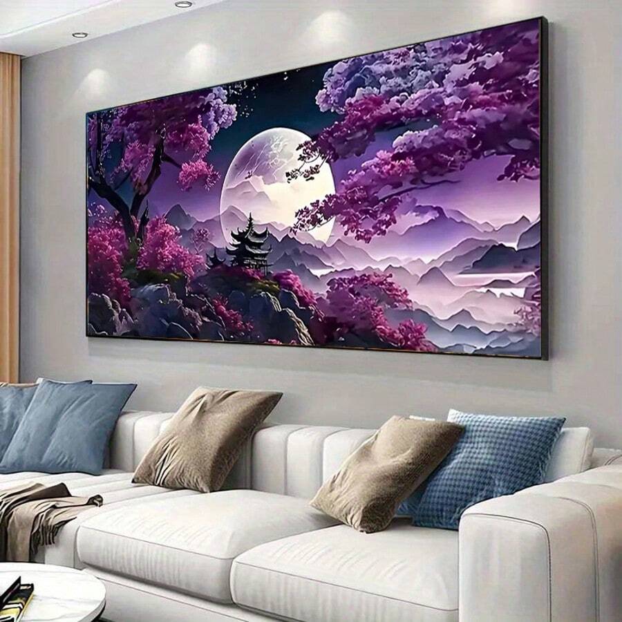 5D钻石画套装，日落倒影风景钻石画套装，无框钻石画套装 - 全圆钻，无框画布 - 完美适用于家居装饰，卧室、客厅、书房和浴室墙面 - 简单易上手，理想的礼物