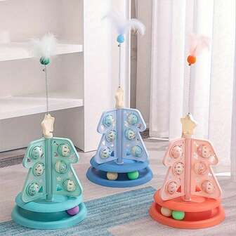 宠物圣诞树轨道玩具猫咪自嗨玩具转盘玩具带羽毛逗猫棒游乐盘