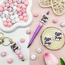 25pcs "We Listen & Don't Judge" Inspirational Quote Silicone Beads, Floral Pattern, Durable DIY Craft Beading, Suitable For Keychain, Bracelet, Necklace, Pen Decor And Jewelry Making, Fun Typography High Quality Silicone Beads & Bead Assortments - Slogan Series - View 5