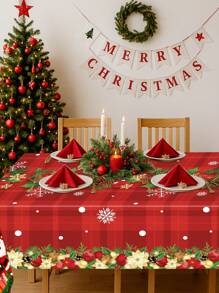 1 块圣诞桌布，一次性 220*130 厘米 PE 红色格子桌布，带圣诞球、红花、雪花、松果图案，圣诞快乐氛围桌布，圣诞快乐装饰，圣诞节装饰，家居圣诞装饰，圣诞饰品，厨房用品，节日桌面装饰，桌面装饰，家居装饰 - 彩色 - 查看 10