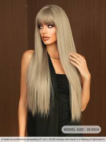 7JHH WIGS 28 Inch Extra Long Gray Wigs For Women - Elegant Fluffy Synthetic Straight Wig With Bangs, Premium Synthetic Heat Resistant Fiber Grey Hair Wig For Daily Wear, Cosplay & Party Use, Graduation Gift & Mother's Gift Wig Accessories - 灰色 - 查看 3