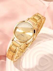 1 buc. Ceas de mână pentru fete, curea din oțel de culoare aurie, cifre romane, cadran mic, mic și romantic, potrivit pentru decor zilnic, naveta zilnică, prima alegere de cadou pentru ea, potrivit pentru cadou de sărbători și ca un cadou suvenir.