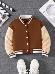 Tween Girl City Style Fitted Short Zip-Up Jacket, Long Sleeve - Brown - View 1