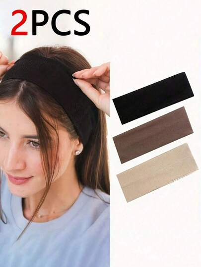 مجموعة من 2 شريط رأس مرن وناعم - غطاء رأس بأسلوب بوهيمي للممارسة اليوغا، مناسب للعناية بالبشرة والمكياج وشريط الشعر المرن، مثالي للنساء في الجيم والتمرين والغسيل، اكسسوارات شعر محبوكة بلون واحد (2/1 قطعة)