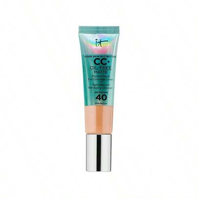  IT Cosmetics 美肌CC霜，无油哑光妆效，SPF 40防晒，中等古铜色，32毫升/1.08盎司 | 全效遮瑕，无油配方，哑光妆效，SPF 40防晒 | 轻盈可叠加配方，均匀肤色，遮盖瑕疵 | 蕴含透明质酸和抗氧化剂等保湿成分，令肌肤光滑柔嫩