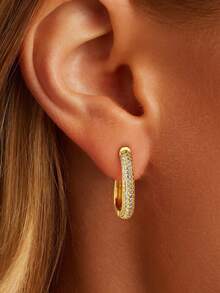 1pair Classical Zirconia Hoop Earrings Ladies Jewelry For Women 925 Sterling Silver Versatile Earrings Fine Jewelry Gifts For Girls Daily Life Dating Decor For Prom Party