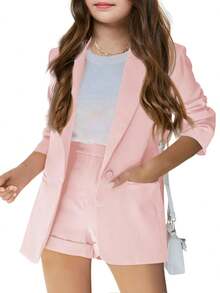 Girls' Clothing Set: Long-Sleeved Blazer And Shorts - Christmas And New Year Outfit - Hồng - Xem 1